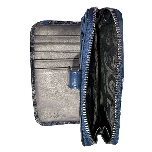 BRIGHTON Renault Aristocrat Blue w/Grey Embossed Snake Print Wristlet Wallet - Picture 5 of 10
